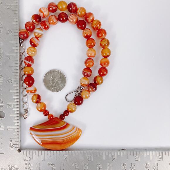 Signed Jay King DTR Agate Gemstone Pendant Necklace Orange White Sterling Silver - Picture 8 of 16
